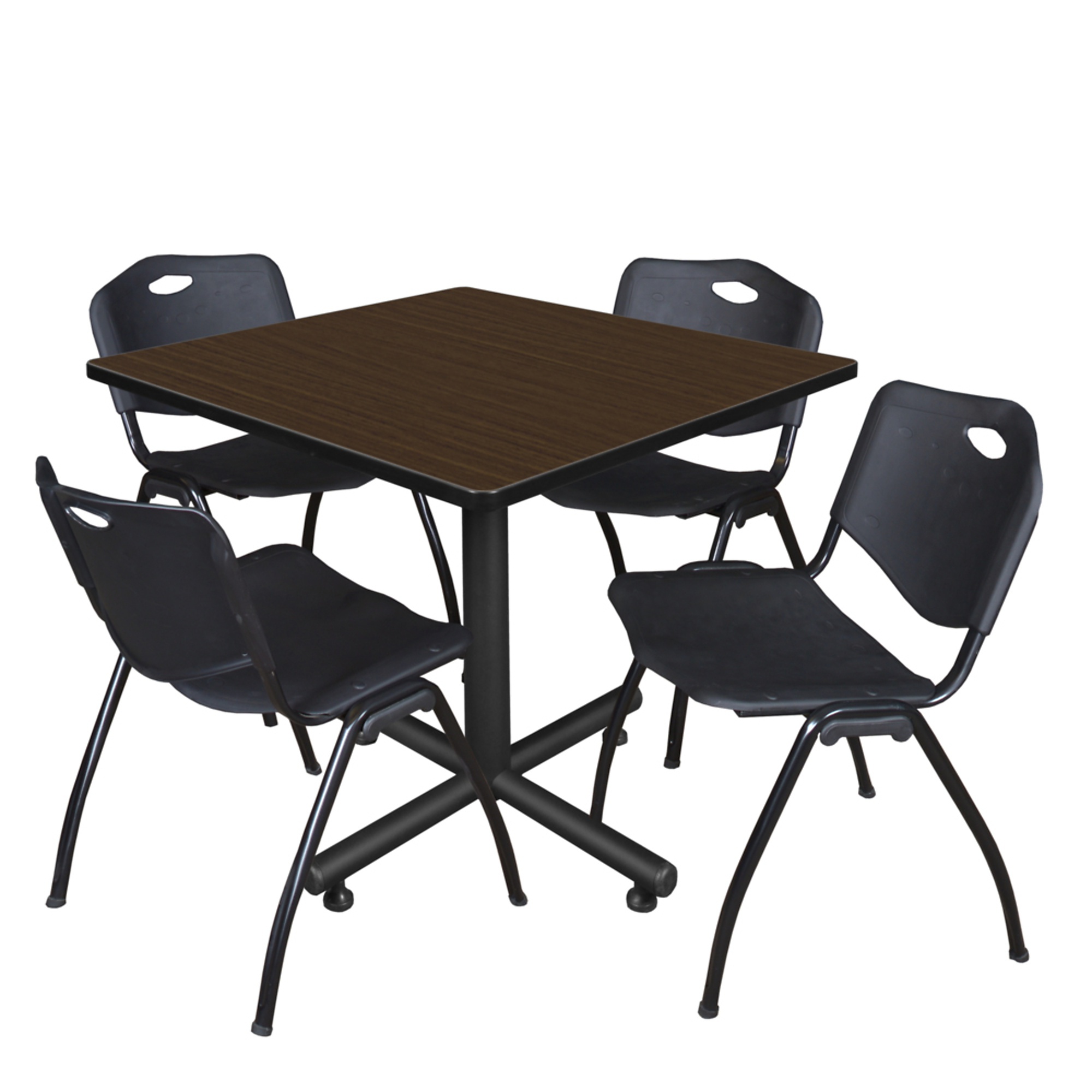 Regency Furniture Kobe Breakroom Table Set — 36in. Square, Neo Walnut, 4 Black 'M' Stack Chairs, Model# TKB3636NW47BK